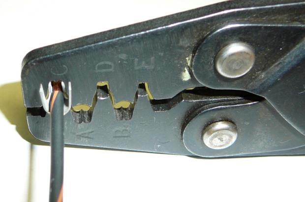 INSTALLING FACTORY STYLE TERMINALS In the parts kit, you will see uninsulated male terminals. These terminals are for 12- pin connector shell and require roll over crimpers.