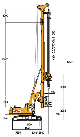 TR150D-Rotary Drilling Rig Dimensions The TR150D rotary drilling rig has an operating weight of approx 51 ton.