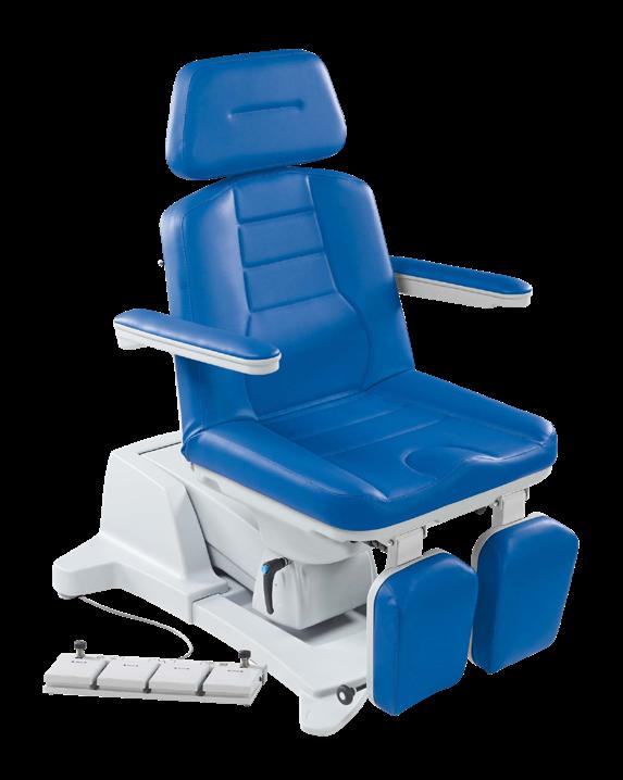 Using the handset remote or foot controls, operators can adjust the chair s height, backrest, seat rest and leg rest.