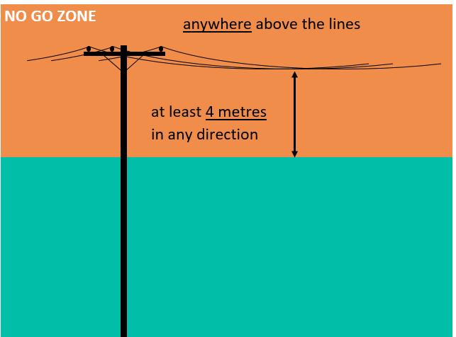 Keep away from live lines The general public must remain at least four (4) metres from overhead lines.
