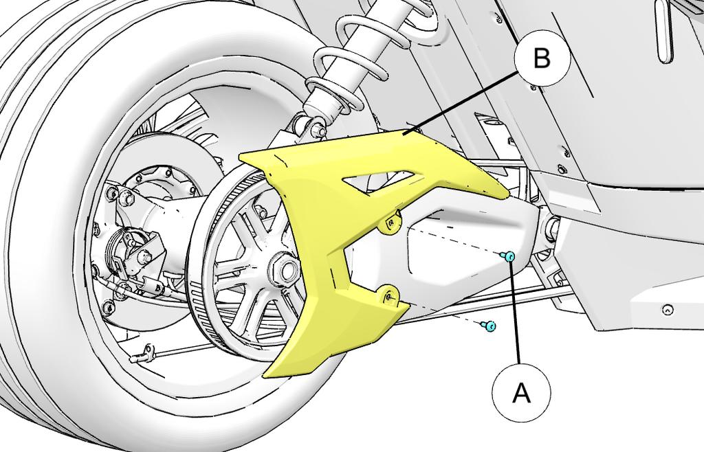 Install clevis r to rear shock at the top using bolt (F) and nut (D). Torque bolt to specification.