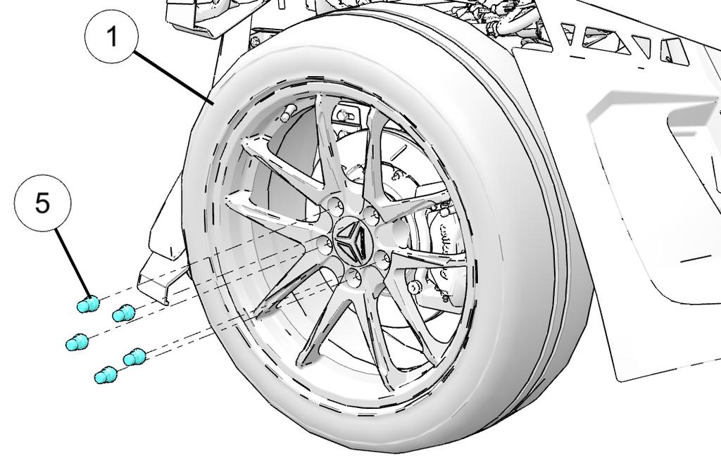Repeat steps 1 through 6 for installing passenger side front wheel assembly w. Ensure proper alignment of wheels.