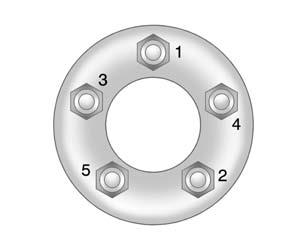 Vehicle Care 10-59 11. Tighten the wheel nuts firmly in a crisscross sequence as shown. { Caution Wheel covers will not fit on the vehicle's compact spare.