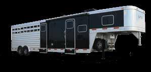 camper doors w/ windows and screens Dual aluminum battery box & dual propane tanks under gooseneck Pie shaped mid tack with 3 short wall Four horse saddle rack Two sets of