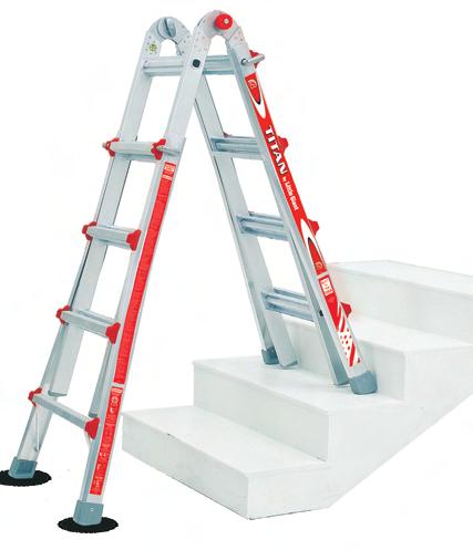 Always hold the ladder with both hands on the vertical upper rails or hinges of the ladder