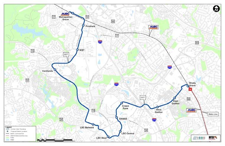 New Transit Starts: Corridor Cities Transitway Montgomery County The Corridor Cities Transitway (CCT) is a nine-mile bus rapid transit system extending from Shady Grove Metro Station in Rockville to