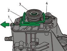Remove the gearbox cover for the fifth gear (arrow). 4 Lift out the differential (1). 8 Clean the sealing face. Pull out the bearing pin (1) (arrow).
