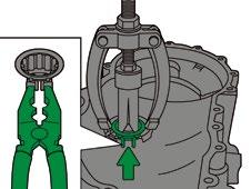Press the transmission shafts, including the fifth gear needle roller bearing, out of the bearing connector.