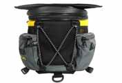 The map pocket (26 x 28 cm) securely attaches to the tank bag using Velcro.