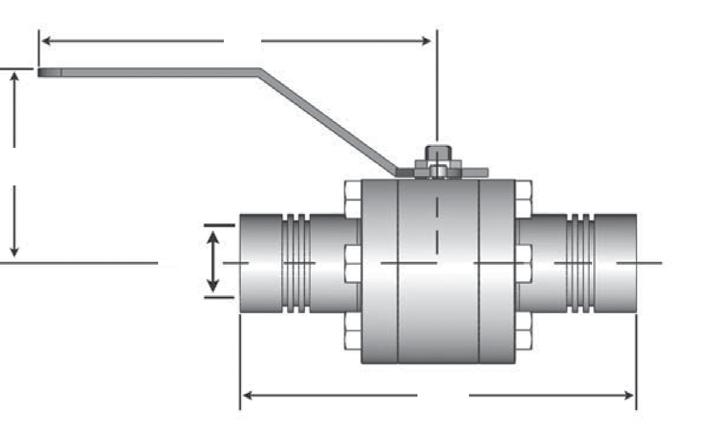 C B ØD End-to-end complies with ANSI B16.1 Class 6 except 1/4" and 3/8" use 1/2" length. Valve Bore Port matches Sch. 16 pipe I.D. A Extended Butt Weld & Socket Weld Ends (1/4" - 2") Threaded, Butt Weld & Socket Weld Ends (2-1/2" - 3"), Inches A B C ØD Weight, lbs 1/4" 6.
