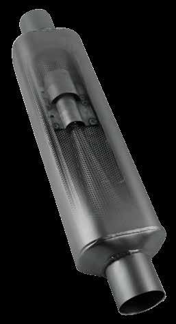 These mufflers are available in either a 409S stainless steel case or a polishable 304S stainless steel case and in sizes ranging from 2.00, 2.25 and 2.50.