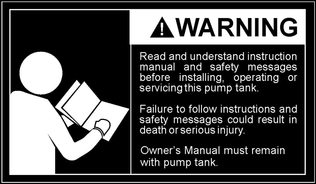 Owner s Manual GLASSLINED PUMP TANK ANSI/NSF 61 Annex G Thank You for purchasing a pump tank. Properly installed and maintained, it should give you years of trouble free service.