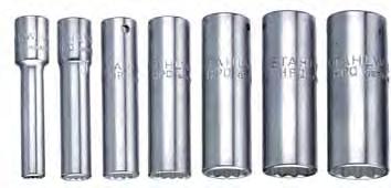 GGG-W-64, SAE AS 954-E, HP high performance steel, chrome plated. 40aDL/7 extra deep /6; /4; 5 /6; /8; 7 /6; /2; 9 /6" Set: Sockets A d d 2 d L t t 2 Code mm mm mm mm mm mm mm g S 0240005 5 7.9 0.