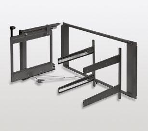 Mechanism Magic Corner Comfort left Complete mechanism set for hinged doors Back-wall shelves can be pulled out independently 1 back-wall frame 2 Softclose (side and back-wall frame) 1 pull-out frame