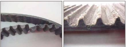 Belt tooth rotation can occur as belt teeth climb out of their respective sprocket grooves and drive loads are no longer applied at their roots.