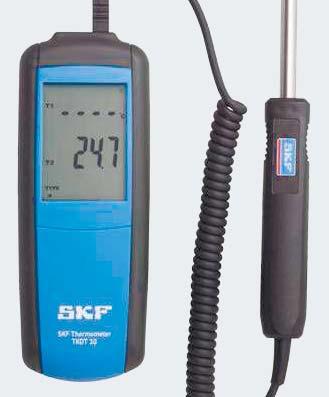 function with very low power consumption Large back-lit LCD display Can be used with an optional second SKF temperature probe enabling either probe temperature, or the temperature difference between