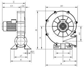 CMA Dimensions in mm CMA-540-545 Inlet Outlet Model A A1 B C C1 C2 ød ød ød1 ød2 E H H1 øi øk øk øo øo1 V v X x1 Y CMA-540 567