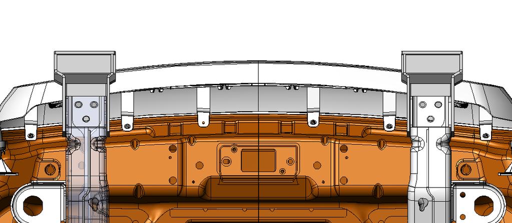 5. Install intermediate brackets in the orientation shown below (larger offset to the outside of the truck) using the OEM mount locations.