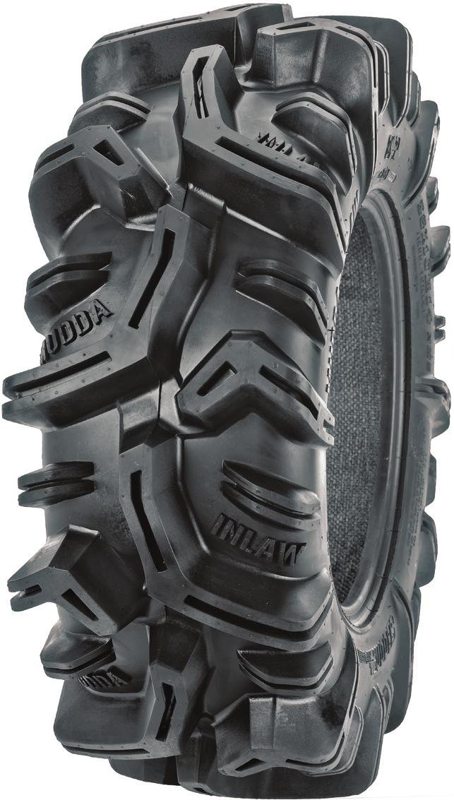 MUDDA INLAW ULTIMATE BIG LUG RADIAL MUD TIRE 2 deep center lug increases to 2 1/4 at outside edge to paddle you through the mud pit quickly Ultra strong 8 Ply, puncture resistant RADIAL construction