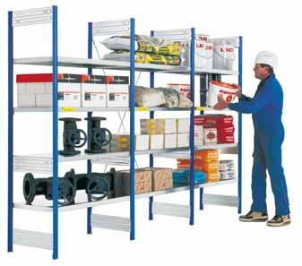 Boltless shelving for industry requirements Medium duty shelving type M - shelf load 200 kg Our multi-functional range Load per level: 200 kg Bay load capacity: 1300-1600 kg fast and easy assembly