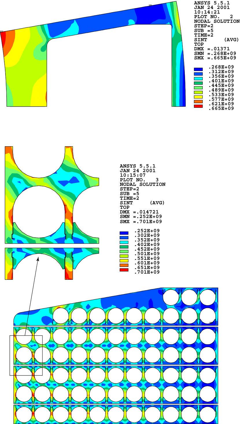 N 12 GR 648 01-05-30 W 0.1 Figure 2.1.2-7 Stress Intensity (Pa) in TF Coil Casing and Winding Pack Radial Plates in Inboard Region Global Stress Analysis of the TF Coils The global finite element