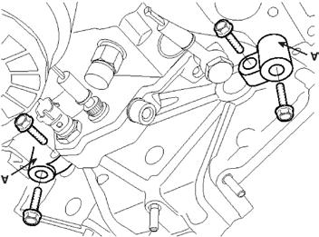 Place the cylinder head quietly in order not to damage the gasket with the bottom part of the end. 6. Install the timing chain case bracket (A).