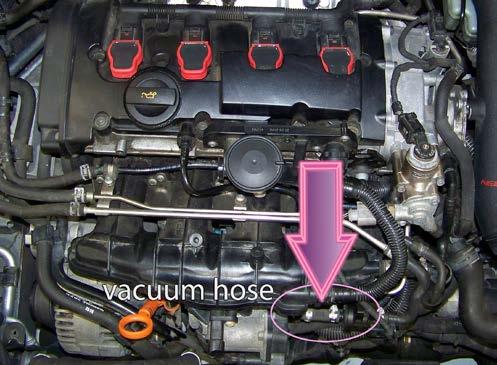 ECS Tuning Vent Pod Vacuum/Boost Gauge Kit Section 1 - un the Vacuum Line Step 1 - Locate the vacuum hose at the intake manifold Locate the vacuum line, located at the front