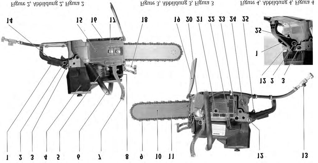 Figure 2 Figure 3 Figure 4 ture and slurry. SAW COMPONENTS 1. Throttle Interlock 2. Throttle Lock 3. Choke Control 4. Air Filter Cover 5. Cooling Fins 6. Front Handle 7. Chain Brake/Hand Guard 8.
