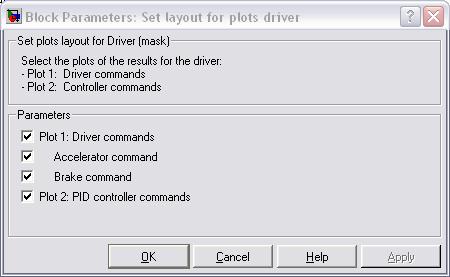 Figure 20. Driver Plot Options Screen. 3.3.2 Set Layout for Plots Vehicle Plot options for the vehicle are displayed in Figure 21.