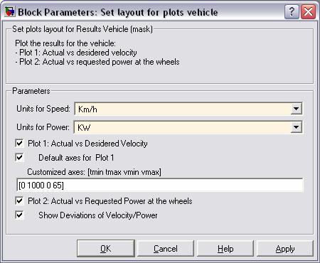 Figure 21. Vehicle Plot Options Screen. 3.3.3 Set Layouts for Plots Acceleration Test Prior to running the simulator, the user has the option of selecting an Acceleration Test.