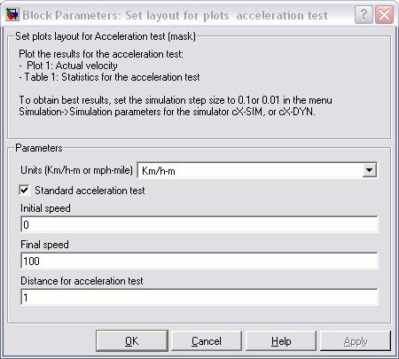Figure 22. Acceleration Test Parameter Selection Screen. 3.