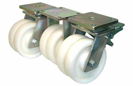 Plastic Heavy Duty Double Castors LINE LDSO/KSK ; BDSO/KSK Housings: Solid steel welded construction, swivel with extra strong head design, with axial grooved ball bearing DIN 711 and tapered roller