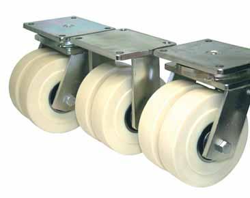 Plastic Heavy Duty Double Castors LINE LDSO/KGK ; BDSO/KGK Housings: Solid steel welded construction, swivel with extra strong head design, with axial grooved ball bearing DIN 711 and tapered roller