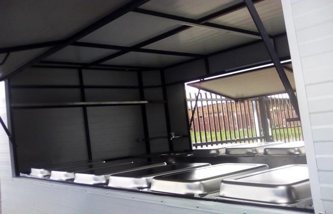 MOBILE FOODWARMER Mobile food warmer 3M LENGTHX 1.9M WIDTH X 2 HEIGHT R53 000.00 incl vat and it comes with the following: 1. 10 gas food warmers 2. 1 plate gas stove 3. Single sink with dry space 4.