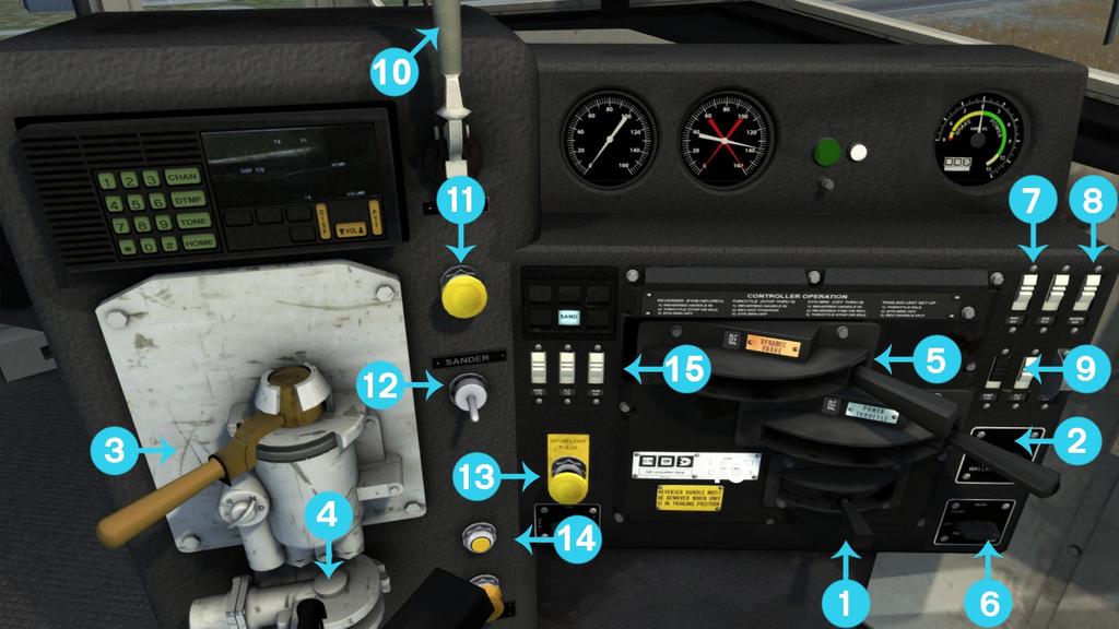 DRIVING THE F40PH-2CAT Cab Controls 1 Reverser 10 Horn 2 Power