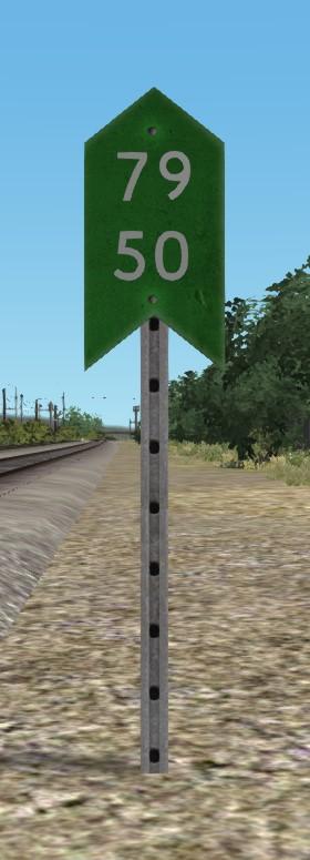 1 Permanent Speed Signs Where the speed on the main line decreases, a sign is placed 2640 feet ( 1 /2 mile) ahead of the reduction. The passenger and freight traffic speeds are indicated.