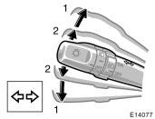 The high beam headlights turn off when you release the lever. You can flash the high beam headlights with the knob turned to OFF.