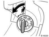 Ignition switch with steering lock You must push in the key to turn the key from ACC to the LOCK position.