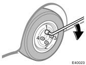 Press back on the tire and see if you can tighten them more. 9. Lower the vehicle completely and tighten the wheel nuts. Turn the jack handle counterclockwise to lower the vehicle.