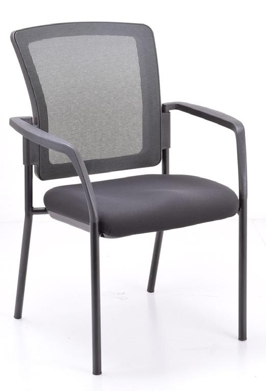 Me! Stackable Guest Chair 389 > Black mesh back > Molded foam waterfall style seat with (black) Camira Era: Forward upholstery > Stacks 4-high > Black steel frame with powder coated finish >