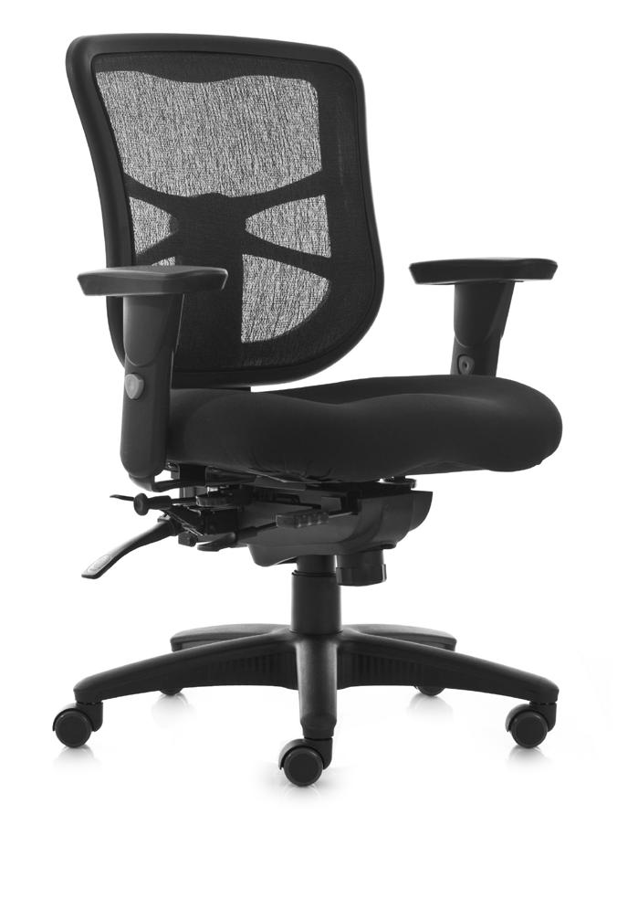 height adjustment > Seat slider > 27 diameter black nylon 5-star base > 50mm dual surface, dual wheel polyurethane casters > Can be assembled without arms > A $30 freight fee per chair applies to