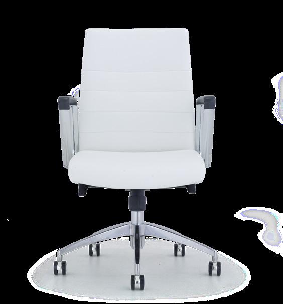 384 Ardi Mid Back Conference Chair > Black or white EcoLeather upholstery > 2 to 1 synchro tilt mechanism > 3 Position tilt lock > Tilt tension control > Pneumatic seat height