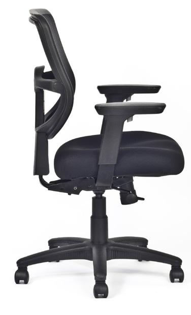 Capri Mid Back Task Chair 385 > Black mesh back with ratchet height adjustment > Extra thick molded foam contoured seat with black upholstery > 1 paddle synchro tilt mechanism > Tilt tension control
