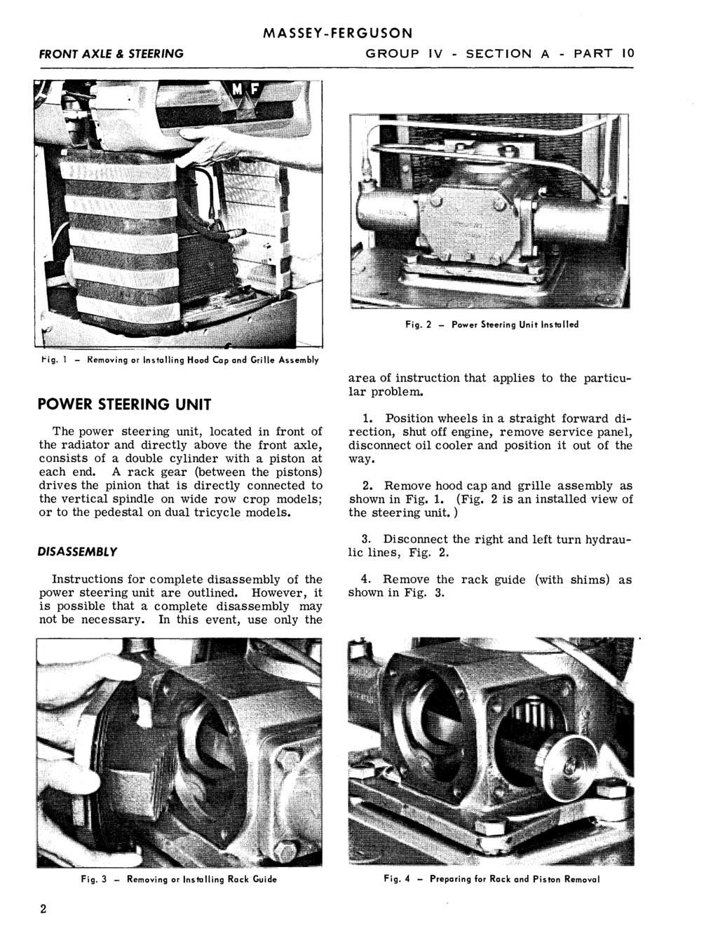 front AXLE & STEERING MASSEY -FERGUSON GROUP IV - SECTION A - PART 10 Fig. 2 - Power Steering Unit Installed t'ig.