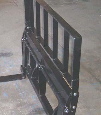 16.2.2. Install (5) back guard assembly to (4) pallet fork frame using (6) ½ x 1-1/2 bolts, hardened flatwashers and locknuts, 4 places. 5 6 4 16.3.