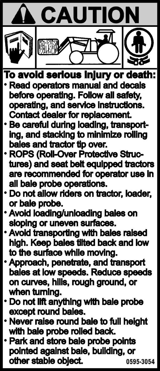 17. SKID STEER BALE SPEAR IMPORTANT: Read safety information in this section and on decals before