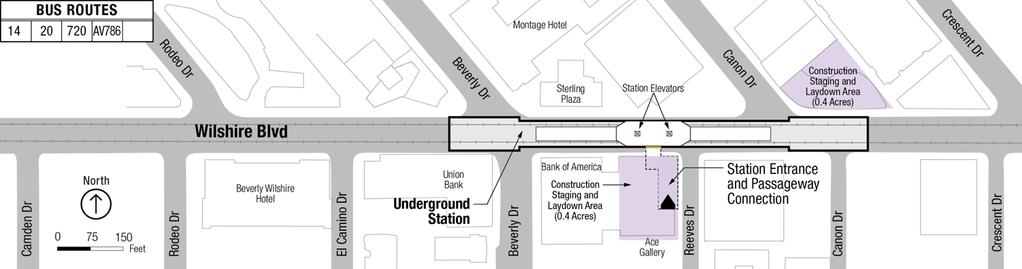 Wilshire/Rodeo Station Station Box Rendering shows length of the