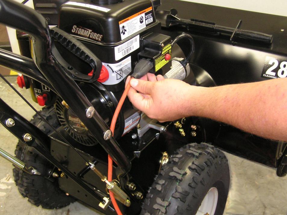 Starting Engine / Step F: (Electric Start) Use a 3-wire extension cord and plug cord into starter motor adaptor first. Then plug cord into wall receptacle.