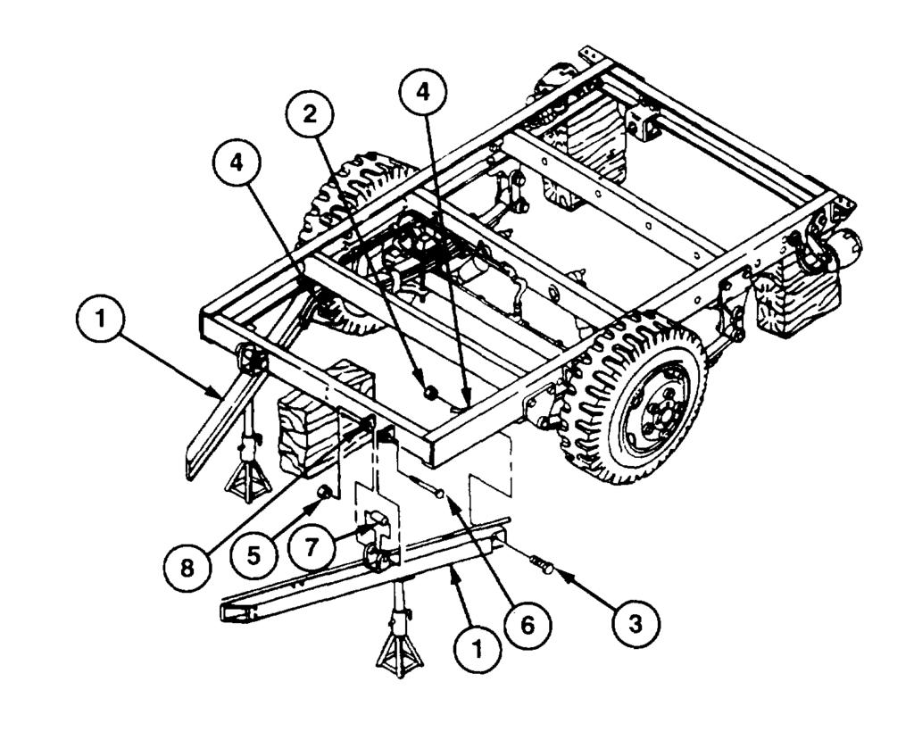4-50. DRAWBAR REPLACEMENT (continued). 5. Pull drawbar (1) forward, away from vehicle, and remove. 6. If replacing drawbar (1), remove data plate (para 4-63). b. INSTALLATION 1.