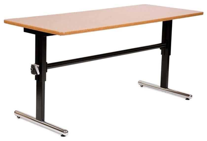 Garvin Garvin series tables are hand crank height adjustable, barrier free